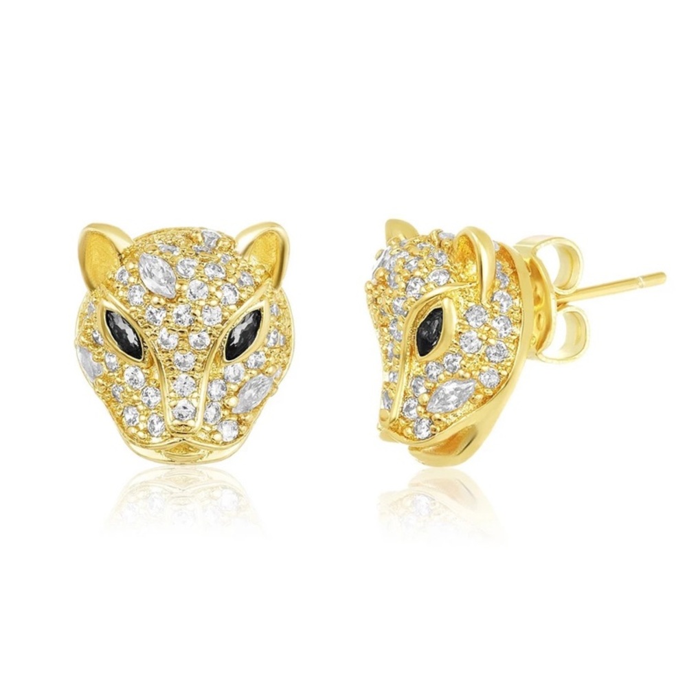 Panthers sterling silver plated gold earrings - Picture 1 of 3